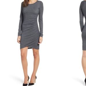 Leith ruched long sleeve dress gray charcoal
